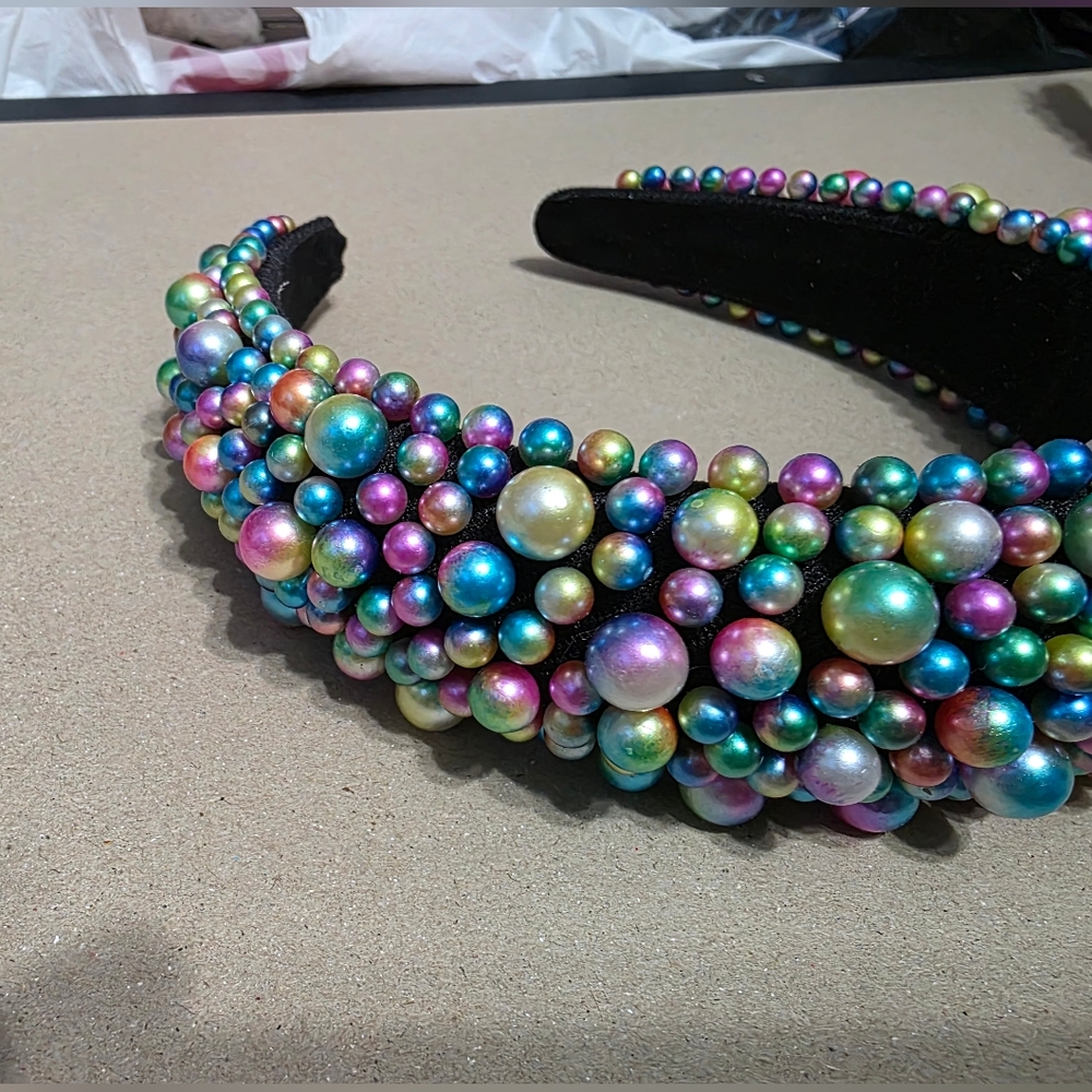 Vibrant Multicolor Beaded Headband by Source Unknown - Picture 4 of 4